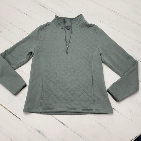 Eddie Bauer Women’s Large Green Quilted Quarter Zip Pullover Kangaroo Pockets - Picture 1 of 8